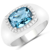 2.22 Carat Genuine London Blue Topaz and White Topaz .925 Sterling Silver Ring