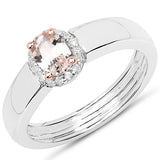 0.53 Carat Genuine Morganite and White Zircon .925 Sterling Silver Ring