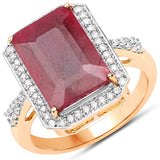 7.78 Carat Dyed Ruby and White Diamond 14K Yellow Gold Ring