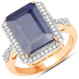 7.98 Carat Dyed Sapphire and White Diamond 14K Yellow Gold Ring