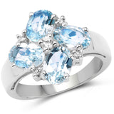 3.94 Carat Genuine Blue Topaz and White Topaz .925 Sterling Silver Ring