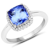 14K White Gold 2.71 ct. Genuine Tanzanite and White Diamond Ring