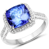 14K White Gold 4.44 Carat Genuine Tanzanite and White Diamond Ring