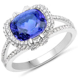 14K White Gold 4.02 carat Genuine Tanzanite and White Diamond Ring