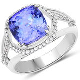 14K White Gold 4.61 carat Genuine Tanzanite and White Diamond Ring