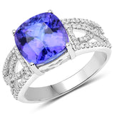 14K White Gold 5.18 Carat Genuine Tanzanite and White Diamond Ring