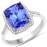 14K White Gold 4.73 carat Genuine Tanzanite and White Diamond Ring