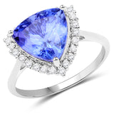 14K White Gold 5.15 Carat Genuine Tanzanite and White Diamond Ring