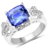 14K White Gold 4.62 Carat Genuine Tanzanite and White Diamond Ring