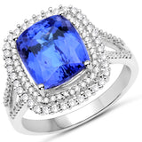 14K White Gold 6.23 Carat Genuine Tanzanite and White Diamond Ring