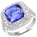 14K White Gold 6.24 carat Genuine Tanzanite and White Diamond Ring