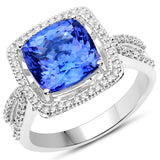 14K White Gold 4.04 carat Genuine Tanzanite and White Diamond Ring