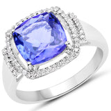 14K White Gold 3.21 ct. Genuine Tanzanite and White Diamond Ring