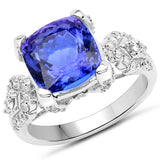 14K White Gold 6.53 Carat Genuine Tanzanite and White Diamond Ring