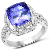 14K White Gold 6.24 ct. Genuine Tanzanite and White Diamond Ring