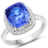14K White Gold 6.05 carat Genuine Tanzanite and White Diamond Ring