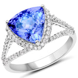 14K White Gold 4.42 carat Genuine Tanzanite and White Diamond Ring
