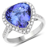 14K White Gold 6.30 carat Genuine Tanzanite and White Diamond Ring