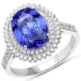 14K White Gold 3.98 Carat Genuine Tanzanite and White Diamond Ring