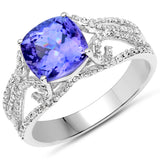 14K White Gold 3.11 ct. Genuine Tanzanite and White Diamond Ring
