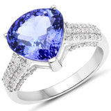 14K White Gold 4.82 ct. Genuine Tanzanite and White Diamond Ring for Women