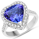 14K White Gold 4.60 Carat Genuine Tanzanite and White Diamond Ring