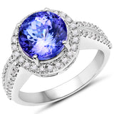 14K White Gold 4.54 ct. Genuine Tanzanite and White Diamond Ring for Women