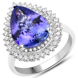 14K White Gold 5.83 Carat Genuine Tanzanite and White Diamond Ring