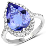 14K White Gold 5.11 ct. Genuine Tanzanite and White Diamond Ring