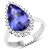 14K White Gold 5.38 ct Genuine Tanzanite and White Diamond Ring