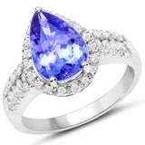 14K White Gold 4.04 ct. Genuine Tanzanite and White Diamond Ring
