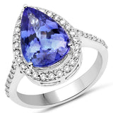 14K White Gold 4.65 ct. Genuine Tanzanite and White Diamond Ring for Women
