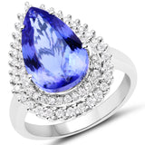 14K White Gold 6.69 Carat Genuine Tanzanite and White Diamond Ring