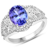 14K White Gold 3.78 Carat Genuine Tanzanite and White Diamond Ring