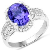 14K White Gold 5.10 Carat Genuine Tanzanite and White Diamond Ring