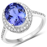 14K White Gold 4.02 ct. Genuine Tanzanite and White Diamond Ring