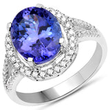 14K White Gold 4.74 ct. Genuine Tanzanite and White Diamond Ring for Women