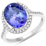14K White Gold 5.13 Carat Genuine Tanzanite and White Diamond Ring