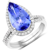 14K White Gold 5.24 Carat Genuine Tanzanite and White Diamond Ring