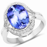 14K White Gold 4.10 ct. Genuine Tanzanite and White Diamond Ring