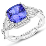 14K White Gold 4.13 ct. Genuine Tanzanite and White Diamond Ring for Women