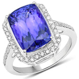 14K White Gold 7.16 ct. Genuine Tanzanite and White Diamond Ring