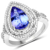 14K White Gold 3.23 ct. Genuine Tanzanite and White Diamond Ring