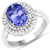 14K White Gold 3.32 ct Genuine Tanzanite and White Diamond Ring