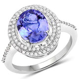 14K White Gold 3.12 ct. Genuine Tanzanite and White Diamond Ring