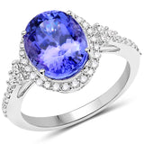 14K White Gold 4.98 Carat Genuine Tanzanite and White Diamond Ring