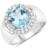 4.46 Carat Genuine Blue Topaz and White Zircon .925 Sterling Silver Ring