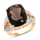 14K Yellow Gold Plated 9.87 Carat Genuine Multi Stones .925 Sterling Silver Ring