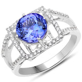 14K White Gold 3.26 ct. Genuine Tanzanite and White Diamond Ring