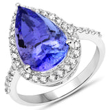 14K White Gold 6.18 Carat Genuine Tanzanite and White Diamond Ring
